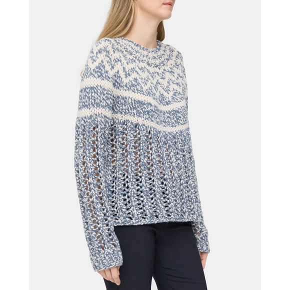 NEW $495 Theory Blue Chevron Sweater in Felted Wool-Cashmere Fair Isle sz S - Picture 2 of 7